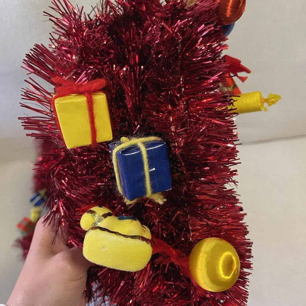 Vintage Red Tinsel Garland Toys Santa Present Felt 45' Kurt Adler Tree Christmas